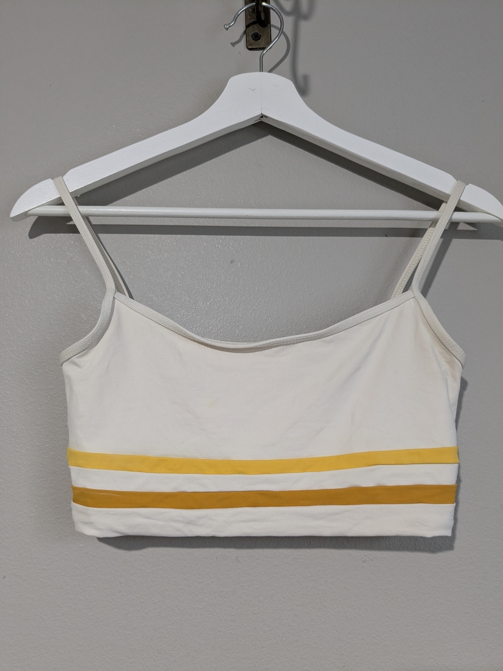 l*space Ren Retro Stripe Cream Cropped Swim Bikini Top with Yellow Stripes M